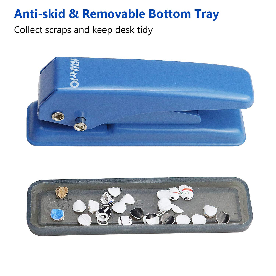 Metal Hole Punch Single Hole Puncher, Low Force, 20 Sheets Punch Capacity, 1/4 Holes, Paper Punch for Binder Hand Punches with Skid-Resistant Base for Paper, Chipboard, Index Cards, Thin Metal,Blue