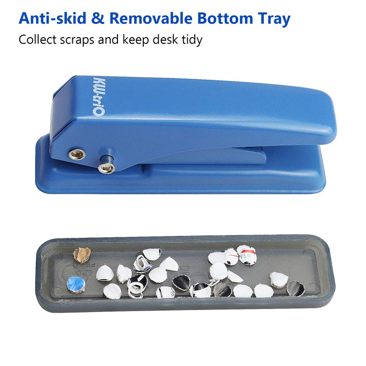 Metal Hole Punch Single Hole Puncher, Low Force, 20 Sheets Punch Capacity, 1/4 Holes, Paper Punch for Binder Hand Punches with Skid-Resistant Base for Paper, Chipboard, Index Cards, Thin Metal,Blue