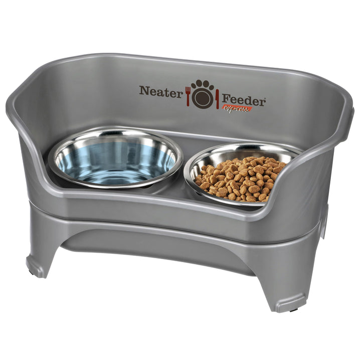 - Express Model - Mess-Proof Dog Bowls (Medium/Large, Gunmetal Grey) – Made in USA – Elevated, No Spill, Non-Tip, Non-Slip, Raised Stainless Steel Food &amp; Water Pet Bowls