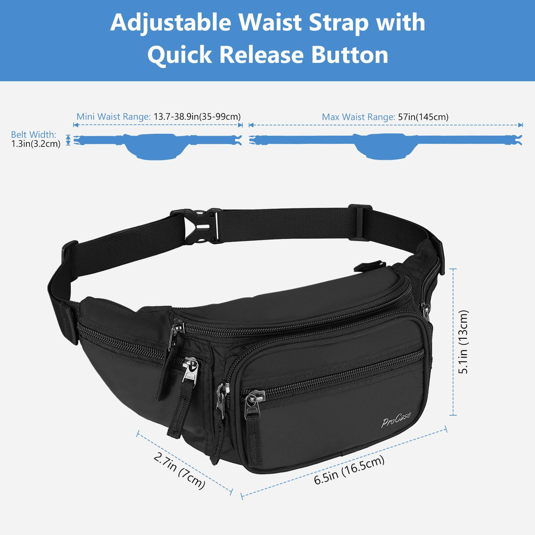 Fanny Pack Waist Packs for Men Women, Waist Bag Hip Pack for Travel Hiking Running Outdoor Sports -Black, M
