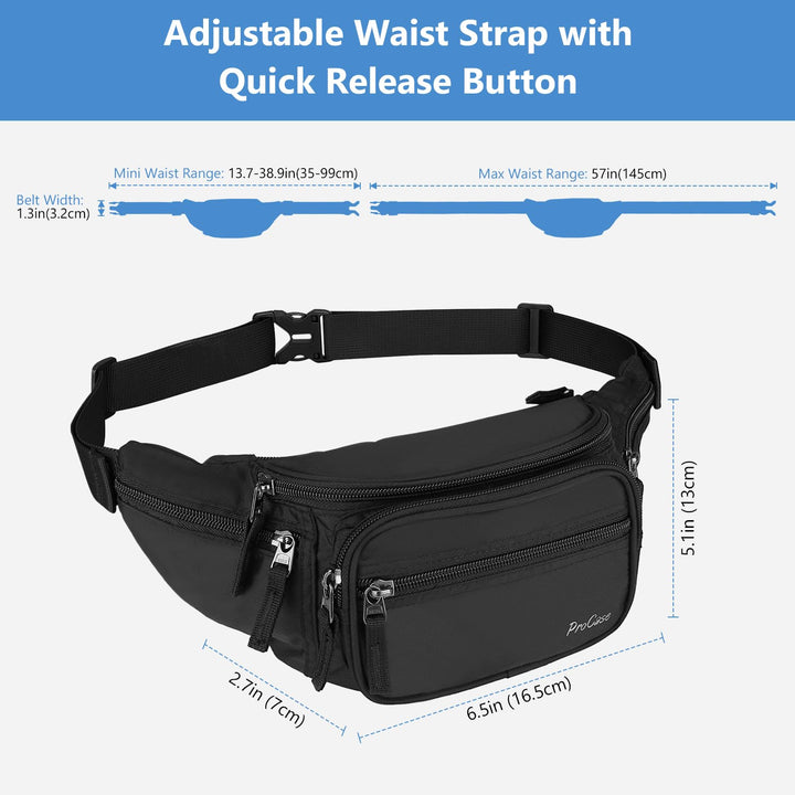 Fanny Pack Waist Packs for Men Women, Waist Bag Hip Pack for Travel Hiking Running Outdoor Sports -Black, M
