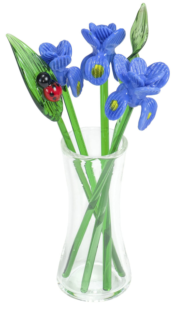 Decorative Glass Lovely Flower Bouquet with Vase, Gift Boxed – Irises