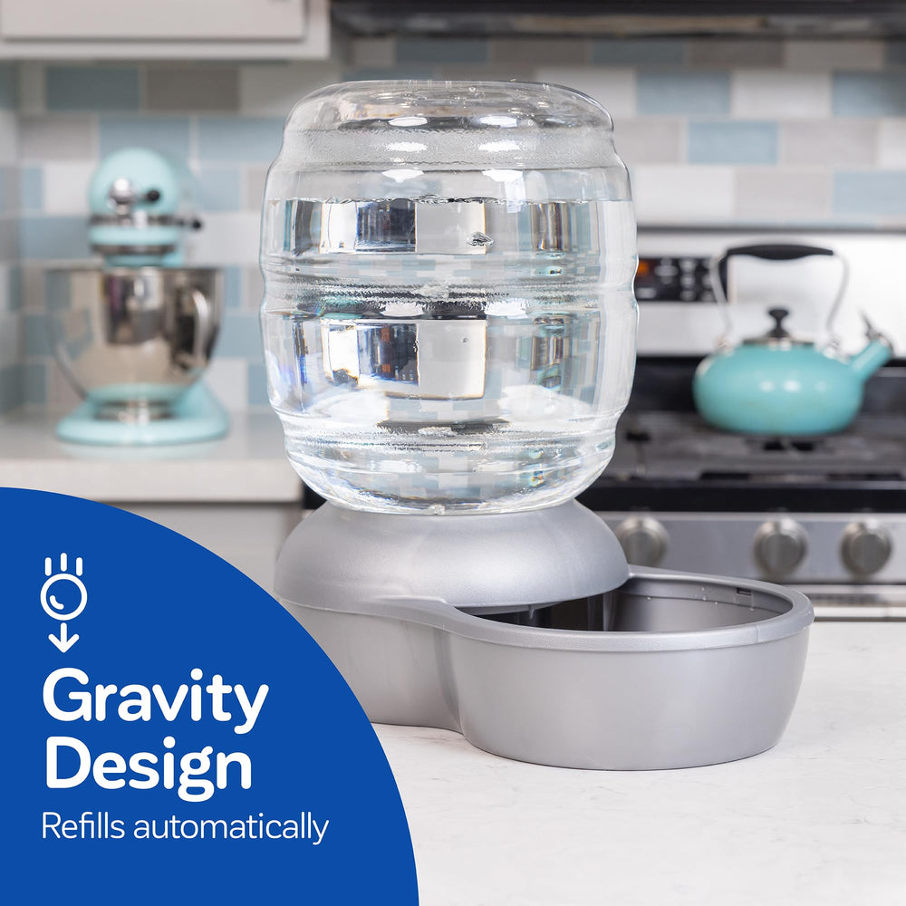 Replendish Gravity Waterer with Microban for Cats and Dogs, 4 Gallons,Silver, Made in USA