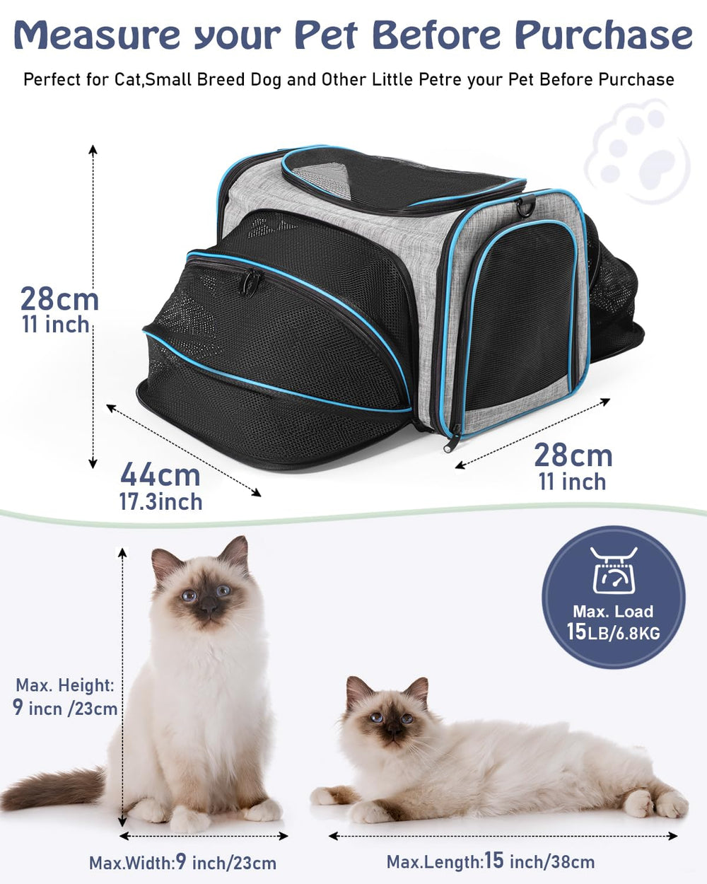 Pet Carrier Airline Approved, 4 Sides Expandable Cat Carrier Bag with Removable Fleece Pad, Large Soft Sided Pet Travel Carrier, Dog Carrier for Cats, Puppy and Small Dogs