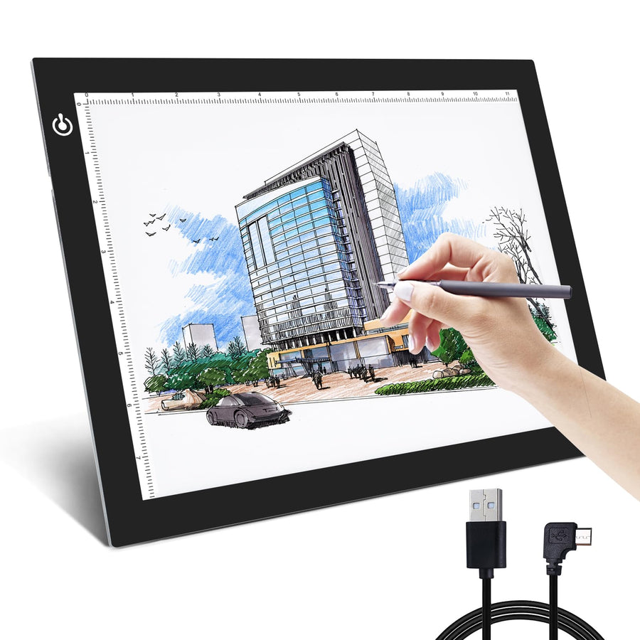 A2 LED Light Box, Portable Tracing Light Pad USB Powered Light Drawing Board Kit Ultra-Thin Adjustable Brightness Copy Board for Animation, Artists Designing, Sketching, X-ray Viewing(Black)
