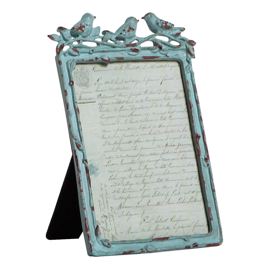 Vintage 3.5x5 in Picture Frame Distressed Birds Farmhouse Tabletop Photo Frame for Wooden Home Decor, Vertical Display Retro, Green