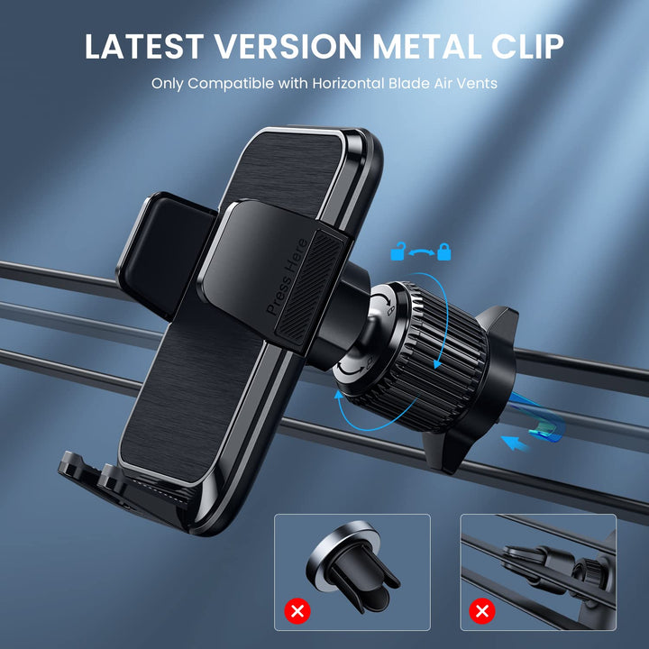 Phone Mount for Car Vent [Upgraded Metal Clip] Cell Phone Holder Car Hands Free Cradle in Vehicle Car Phone Holder Mount for Smartphone, iPhone, Cell Phone Automobile Cradles Universal