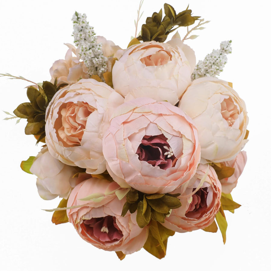Vintage Artificial Peony Silk Flowers Bouquet Home Wedding Decoration -Light Pink