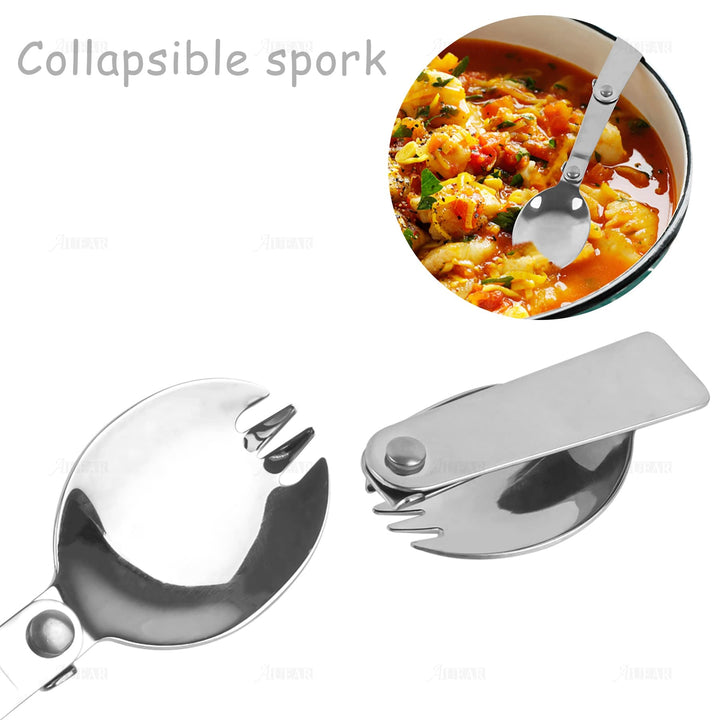 AUEAR, 3 Pack Foldable Muti-Function Stainless Steel Spork Flatware Cutlery Spoon Fork with Carrying Case Travel and Other Outdoor Activities