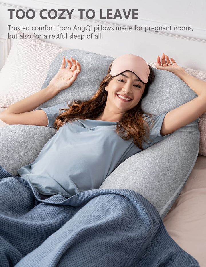 AngQi Maternity Pillow for Pregnant Women, Cooling Pregnancy Pillows for Sleeping - Maternity Body Pillow with Purple Jersey Double Zipper Removable Pillowcase 55inches