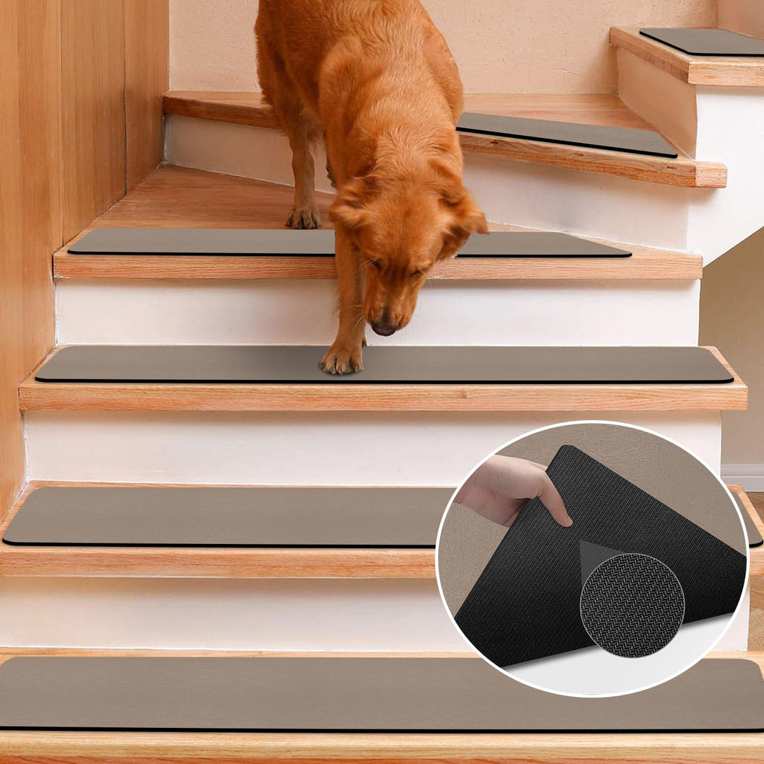 Carpet Stair Treads Set of 15, Non Slip Stair Carpet Treads Pads, 8x30 Brown Stair Rug for Wooden Step, Basement Stair Mats Covers for Pet and Kids