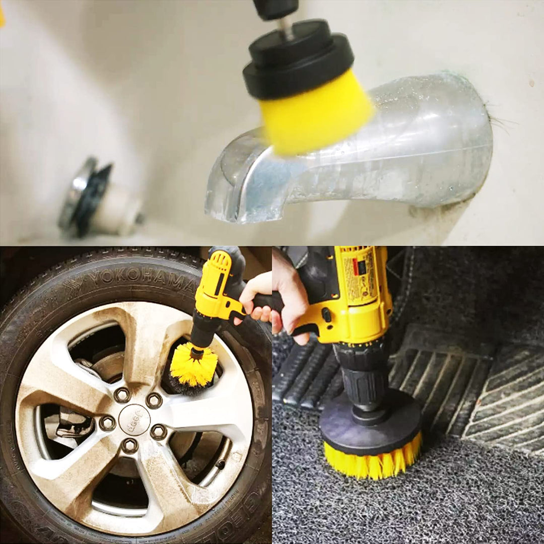 Drill Brush Set Attachment Kit Pack of 3 - All Purpose Power Scrubber Cleaning Set for Grout, Tiles, Sinks, Bathtub, Bathroom and Kitchen Surface (Yellow) (Drill Not Included)