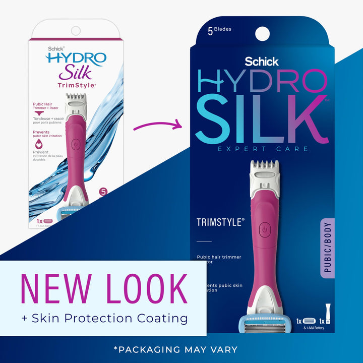 TrimStyle Razor for Women with Bikini Trimmer | 5-Blade Womens Razor with Trimmer, 2-in-1 Waterproof Pubic Hair Trimmer &amp; Razor | 1 Handle &amp; 1 Razor Blade Refill