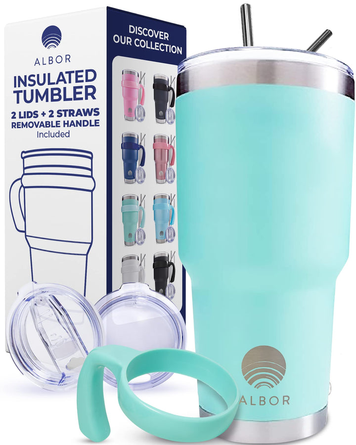 20 oz Insulated Coffee Tumbler With Lid and Straw, Insulated Water Bottle, Stainless Steel Tumbler, Leak Proof Water Bottle, Travel Coffee Mug (Mint, 20 oz)
