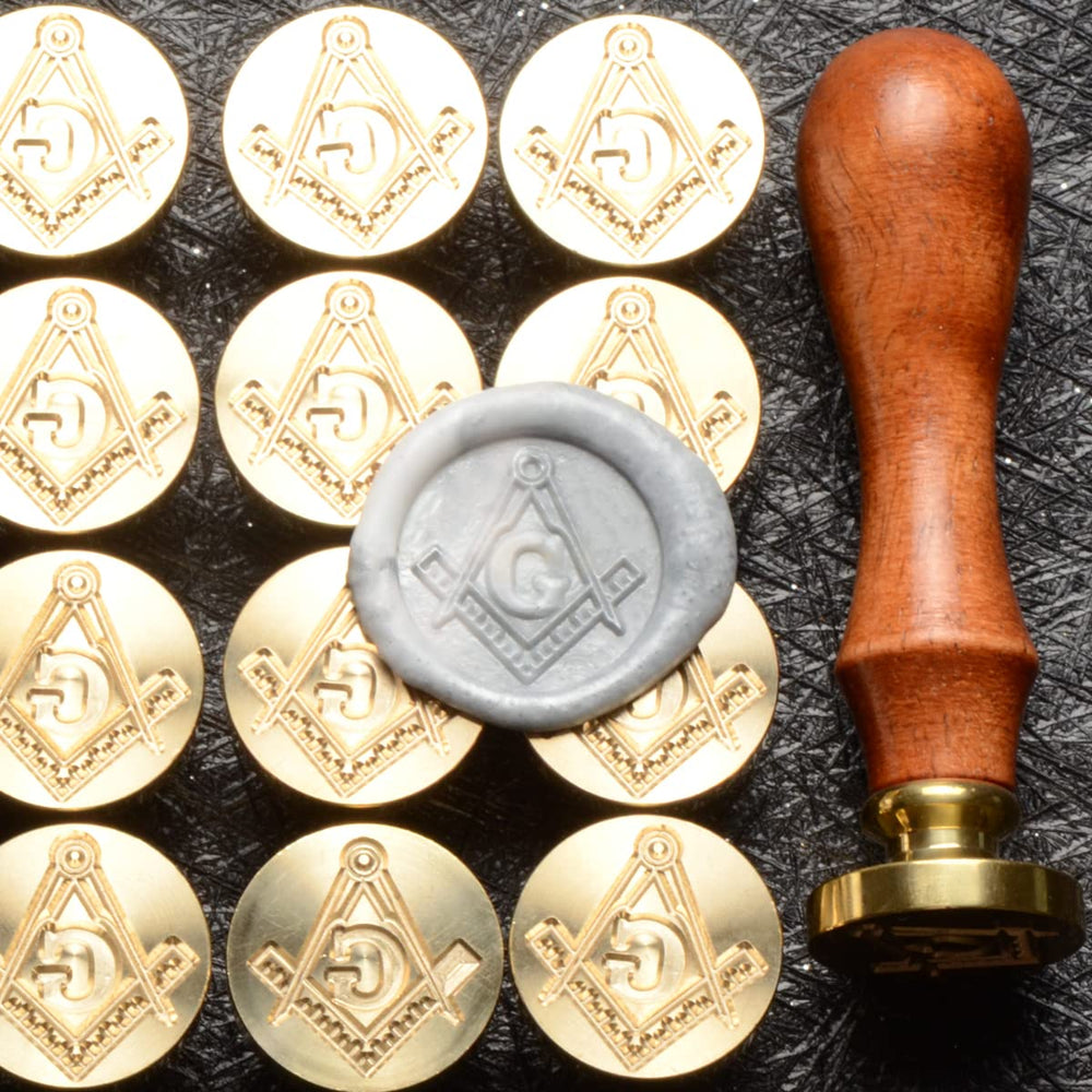 Square & Compass Masonic Sealing Wax Stamps Retro Copper Seals with Wooden Hilt for Party Invitation, Wine Packages, Embellishment of Envelopes, Greeting Cards