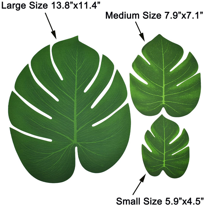 30PCS Tropical Artificial Palm Leaves Monstera Party Decoration 3 Size (Large Medium Small) for Hawaiian Luau Party Jungle Beach Theme Table Decorations