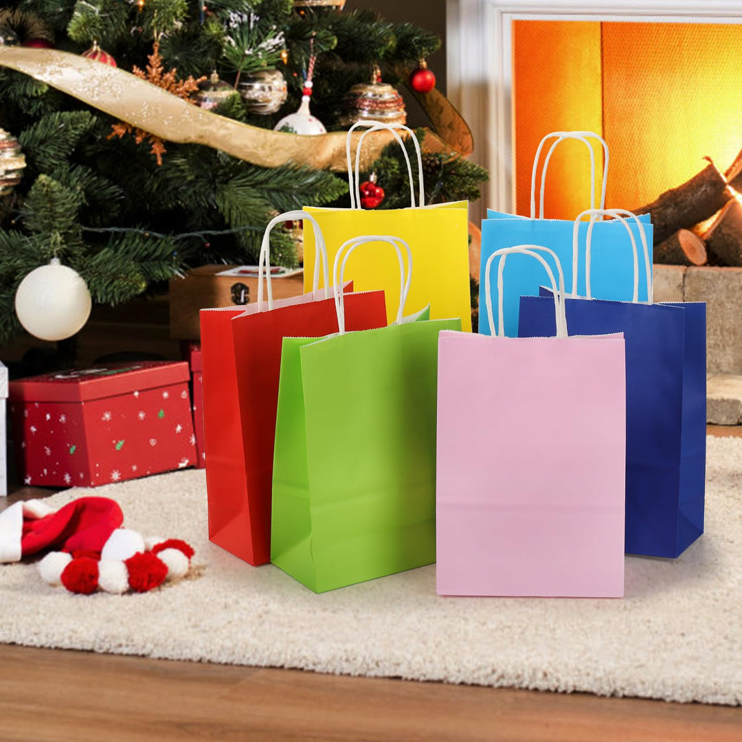 60 Pieces Paper Gift Bags, 8.66x6.3x3.15 Inch Small Kraft Paper Party Favor Bags with Handle Bulk for Kids Birthday, Wedding, Crafts, Party (6 Colors)