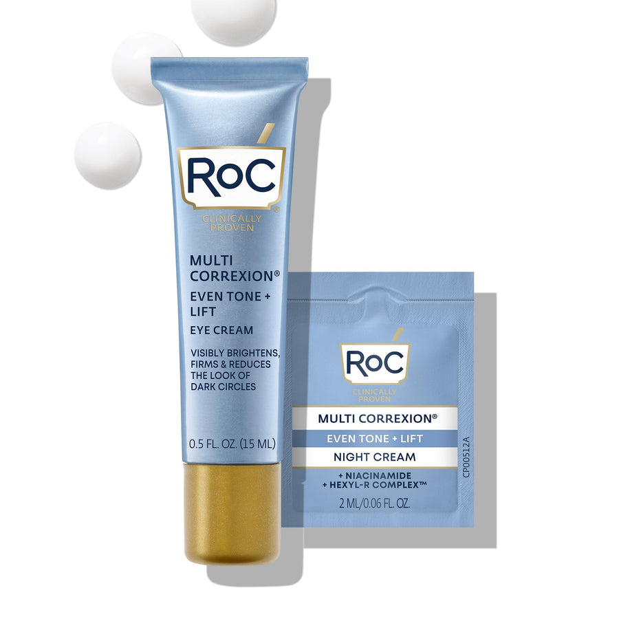 Multi Correxion 5 in 1 Anti-Aging Eye Cream for Puffiness, Under Eye Bags & Dark Circles, Stocking Stuffers for Men & Women, (.5 oz) with Night Cream Packette (Packaging May Vary)