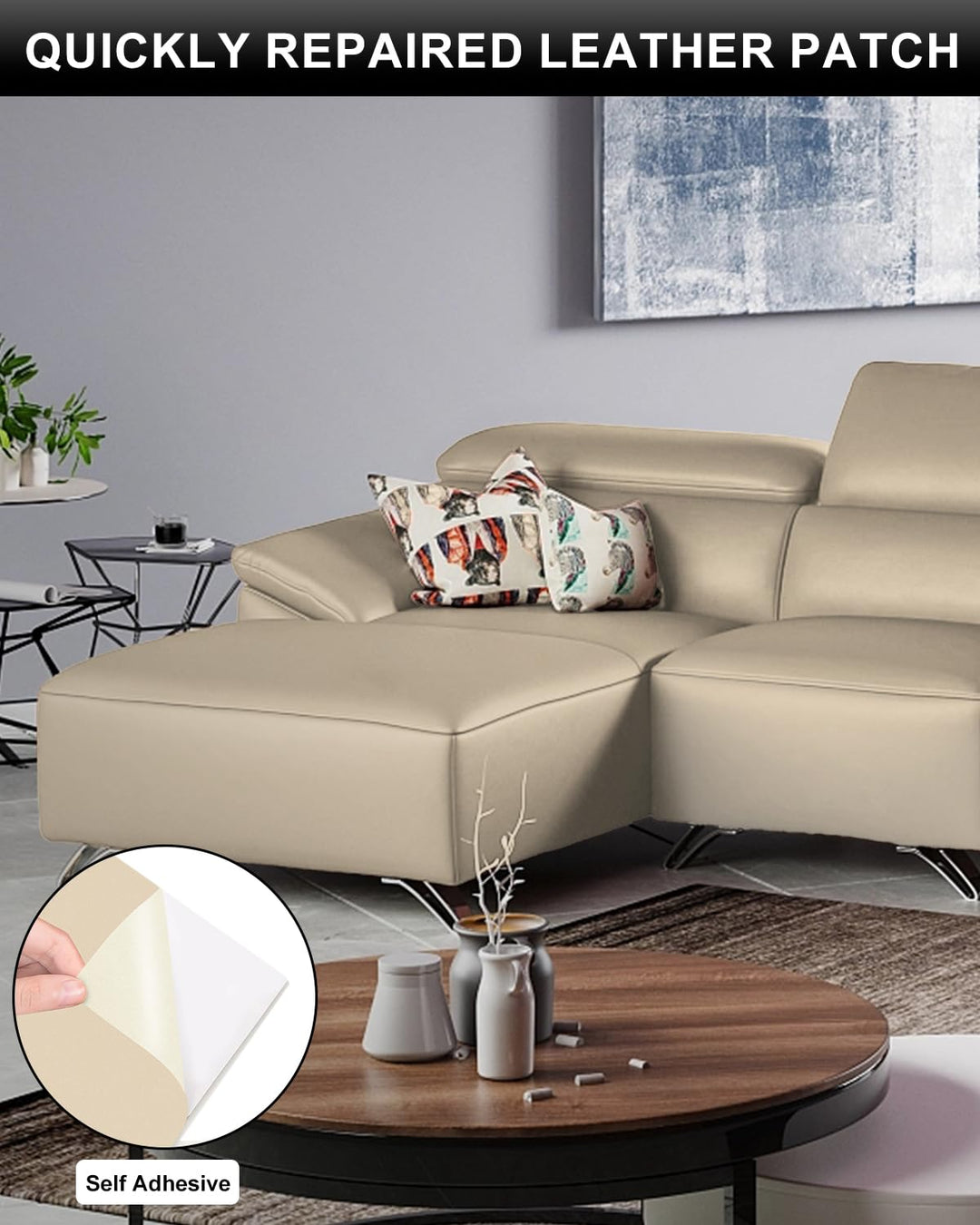 Leather Repair Patch 8×11 inch Self-Adhesive Leather Repair Tape, Scratch/Holes Vinyl Repair Kit for Couch, Car Seat, Sofas, DIY Furniture Upholstery, Chair, Jackets, First-aid (Bright Beige)