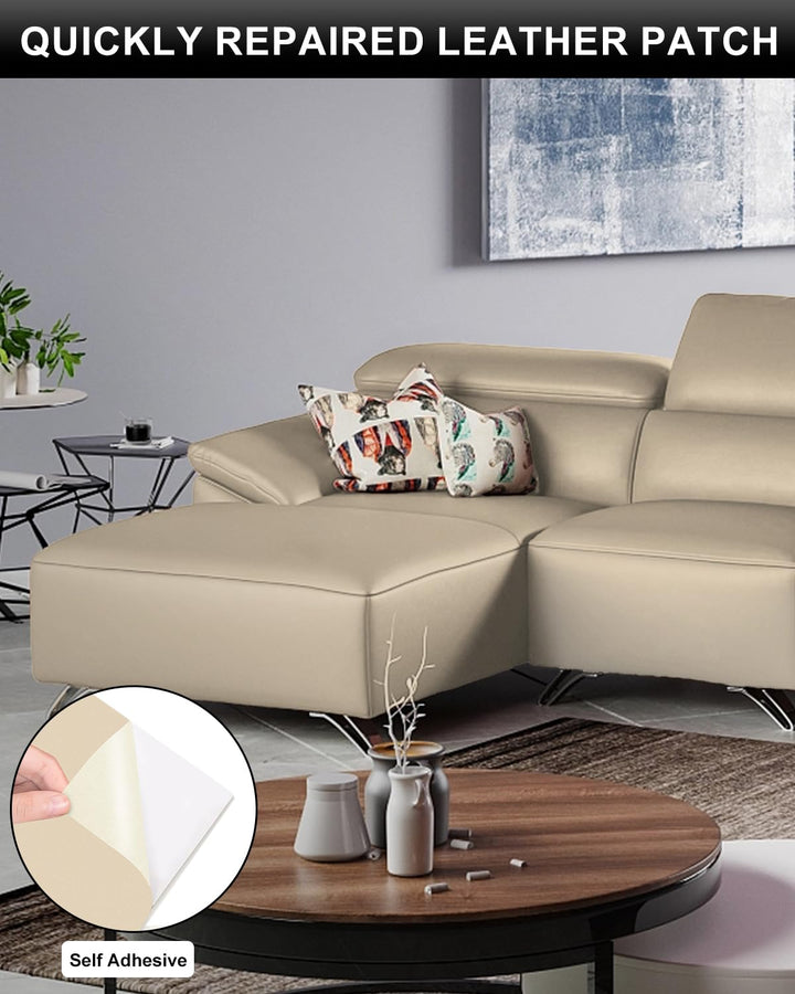 Leather Repair Patch 8×11 inch Self-Adhesive Leather Repair Tape, Scratch/Holes Vinyl Repair Kit for Couch, Car Seat, Sofas, DIY Furniture Upholstery, Chair, Jackets, First-aid (Bright Beige)