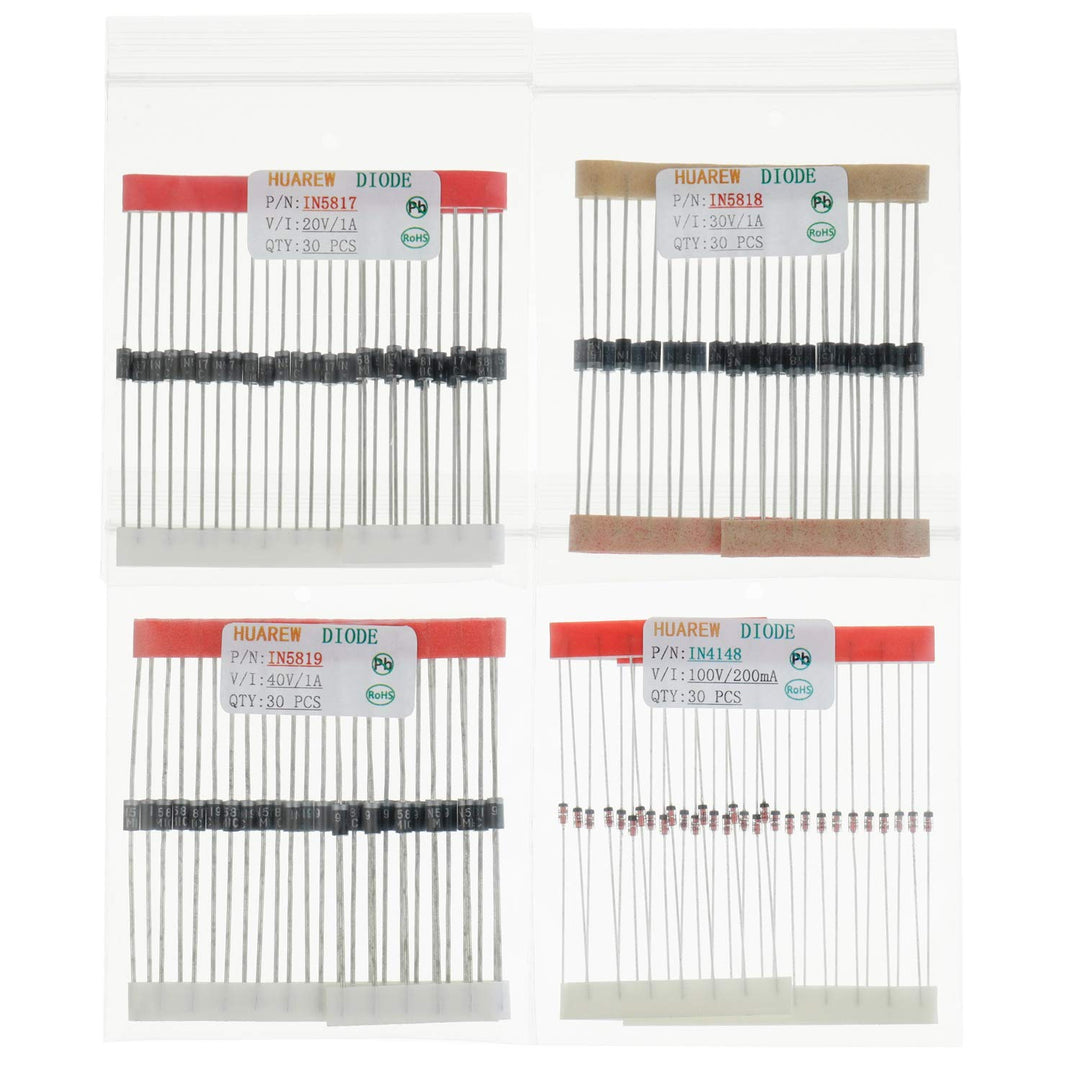 12 Values 300 Pcs Rectifier Diodes 1N4001 1N4002 1N4004 1N4005 1N4007 1N5404 1N5406 1N5408 Schottky Diodes 1N5817 1N5818 1N5819 Switching Diodes 1N4148 Assortment Kit