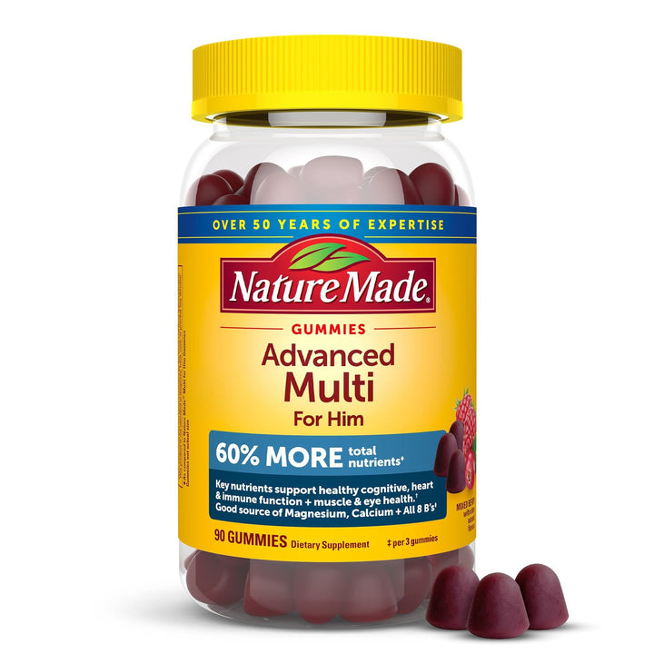 Nature Made Advanced Multivitamin Gummies for Him with Magnesium Citrate, Calcium & All 8 B Vitamins, Multivitamin for Men, 90 Gummies, 30 Day Supply
