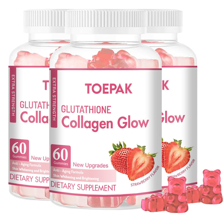 Multi Collagen Protein Glow Beauty Collagen Gummies, Women&#39;s Anti-Aging Support with Glutathione, Biotin &amp; Multivitamins, Promotes Skin &amp; Hair Health, Strawberry, 180 Gummies (90 Days)