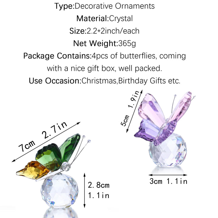 Pack 4 Crystal Butterfly Figurines with Ball Base for Home Wedding Decoration Glass Butterflies Crystal Animal Figurine Butterfly Gifts for Women Lovers