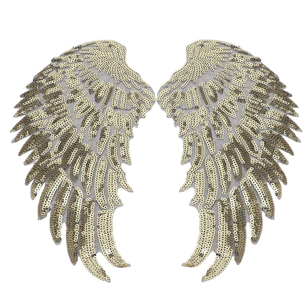 2 Pairs Sequins Angel Sew on/Iron On Patch DIY Embroidered Applique Bling for DIY Jackets Cloth Decoration Gifts