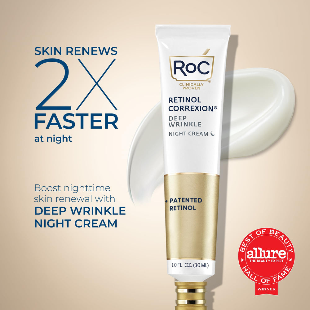 Retinol Correxion Deep Wrinkle Anti-Aging Night Cream, Daily Face Moisturizer with Shea Butter, Glycolic Acid and Squalane, Stocking Stuffers for Men & Women, 1 Ounces (Packaging May Vary)