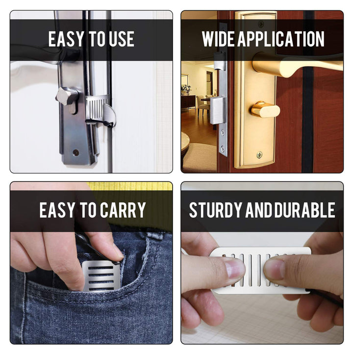 Portable Door Lock for Travel - Improved Travel Door Lock Hotel Door Lock Apartment Security Device Door Jammer Silver