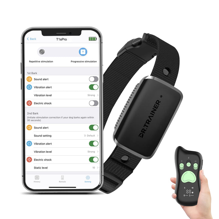 Dr.Trainer Dog Shock Collar with Remote, 2300ft Electronic Dog Training Collar, Waterproof IPX8 Dog Bark Collar for Large Dog with Custom Sound, APP Setting &amp; Barking Record
