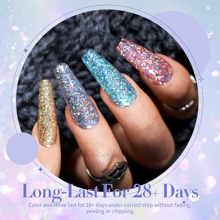 BORN PRETTY Glitter Gel Polish Sparkly Shiny Gold Silver Pink Glitter Gel Nail Polish Kit Soak Off UV Nail Gel Gift Box Nail Art Manicure Varnish Kit 7ML 6PCS