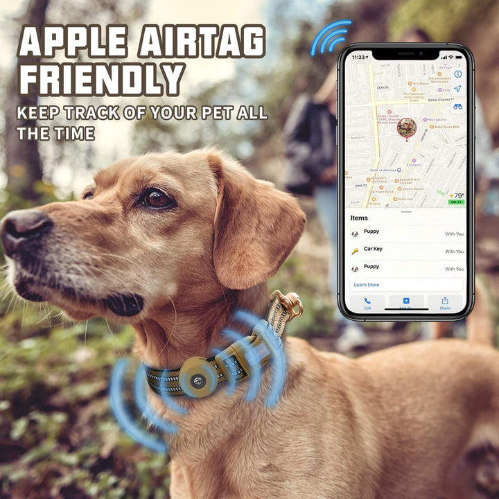 Auroth Airtag Dog Collar, Adjustable Air Tag Case Holder Dog Collar for Medium Large Dogs, Airtag Dog Collar Holder with Heavy Duty D Ring Tangle Free