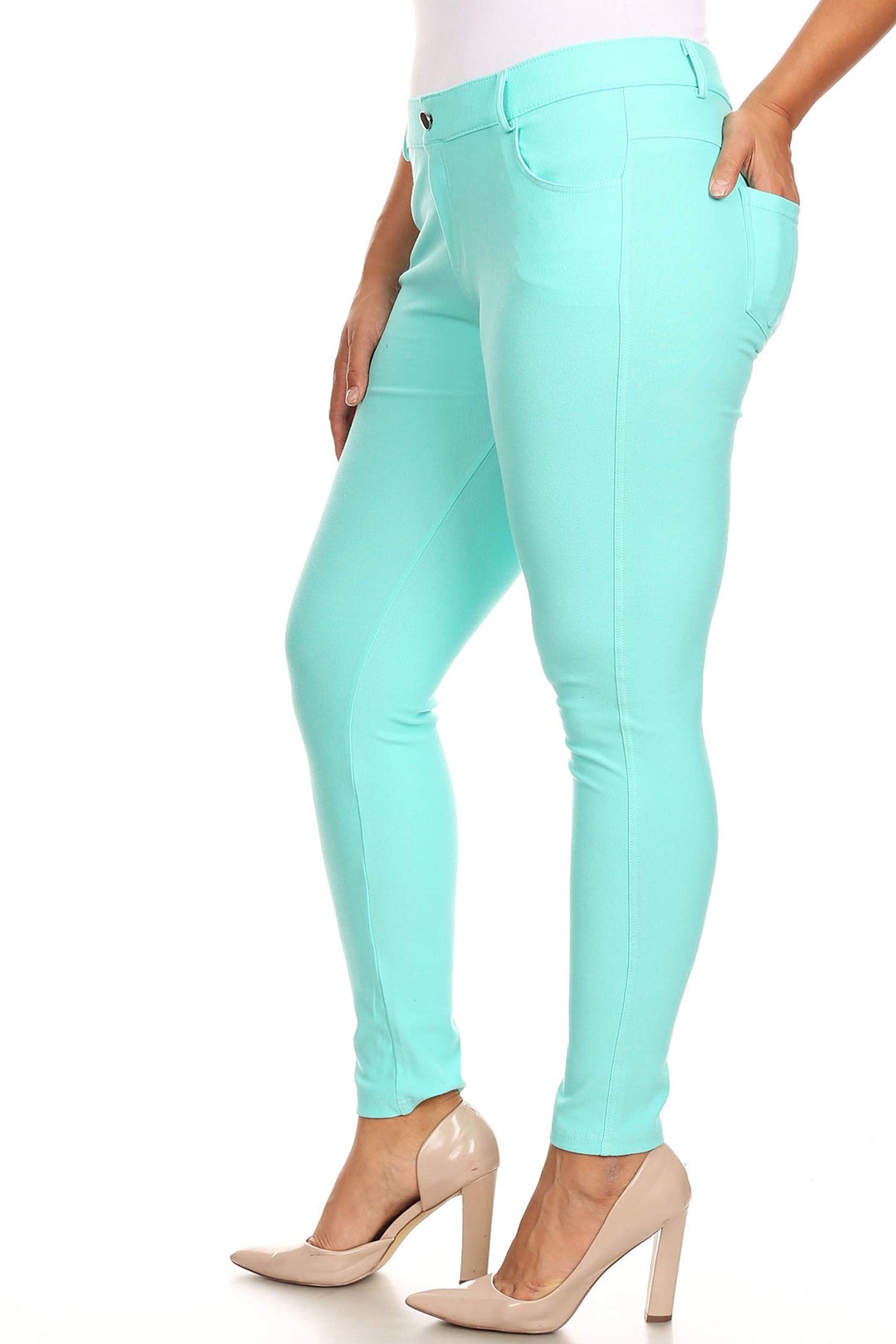 Womens Basic Five Pocket Stretch Jegging Tights Pants, Burgundy, Small