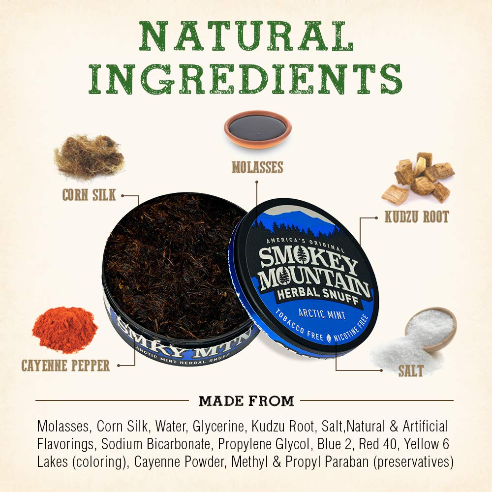 Smokey Mountain Herbal Long Cut – Arctic Mint – 5 Can Box - Tobacco Free and Nicotine Free Snuff