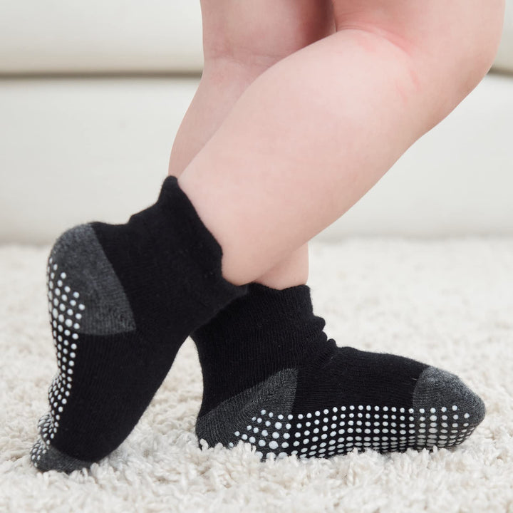 Baby Non Slip Grip Ankle Socks with Non Skid Soles for Infants Toddlers Kids Boys Girls, Assorted 12 Pack, 4-7 Years Months