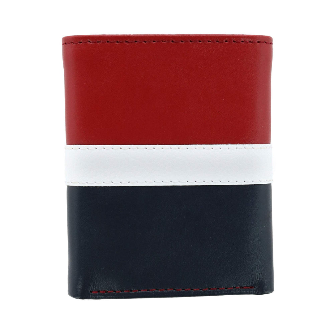 Men&#39;s Leather Trifold Wallet, Red/White/Blue, One Size