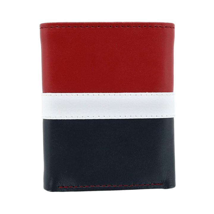 Men&#39;s Leather Trifold Wallet, Red/White/Blue, One Size