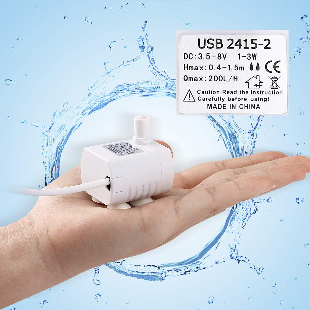 Driew 3W DC 3.5-8V USB Water Pump with Power Cord, Solar Mini Submersible,Brushless,Waterproof (USB Water Pump White)