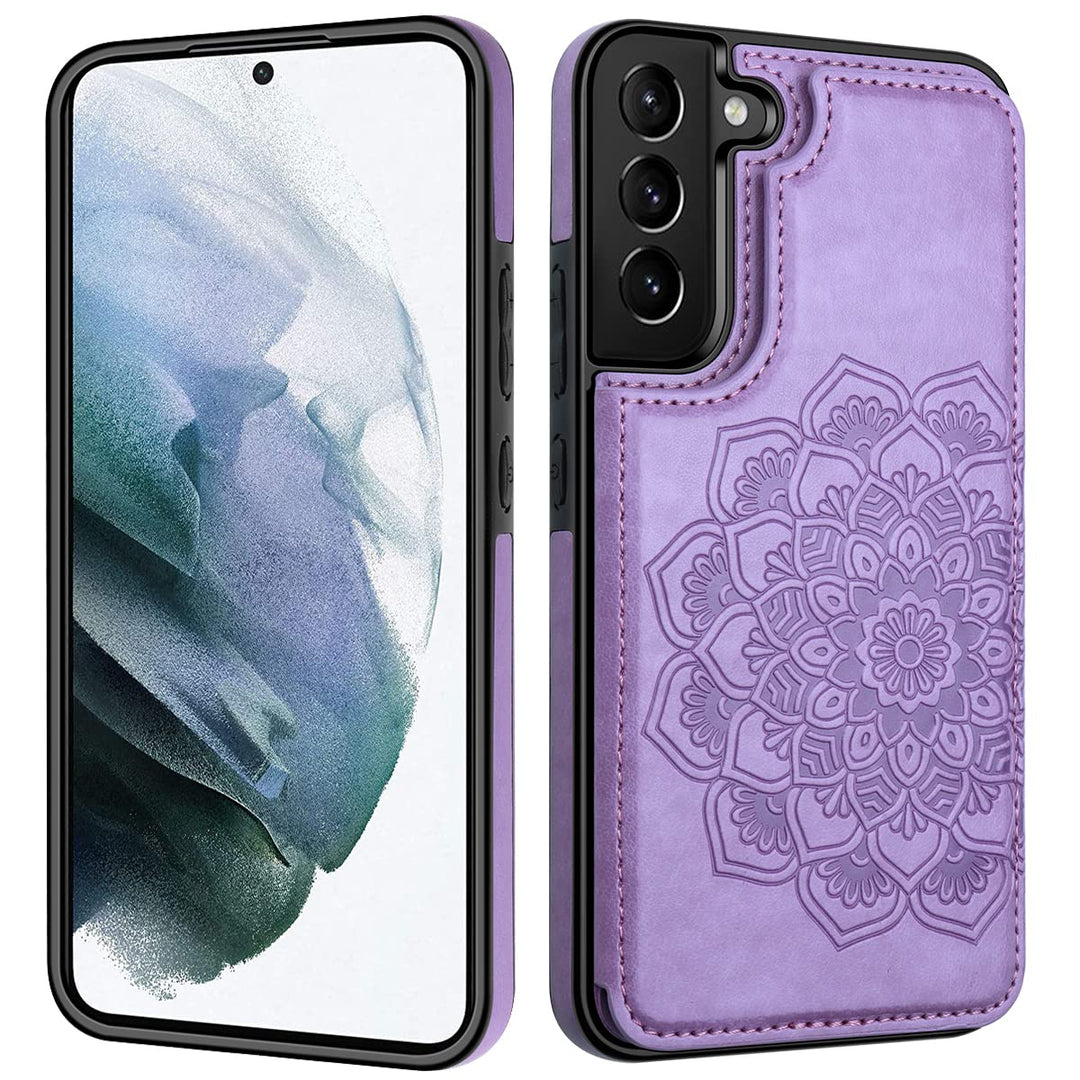 MMHUO for Samsung S22 Plus Case with Card Holder,Flower