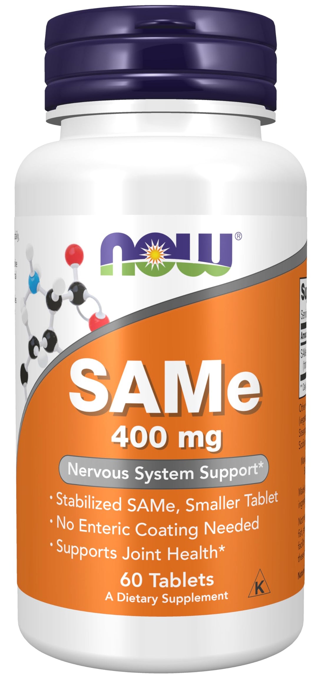 Supplements, SAMe (S-Adenosyl-L-Methionine) 400 mg, Nervous System Support*, 60 Tablets