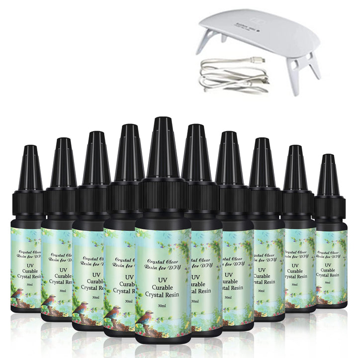 10 Pieces 30ML Crystal Epoxy Resin Curable Glue + Led Lamp for DIY Home Professional Handcraft Jewelry Earrings Necklace Bracelet Nail Art Accessories