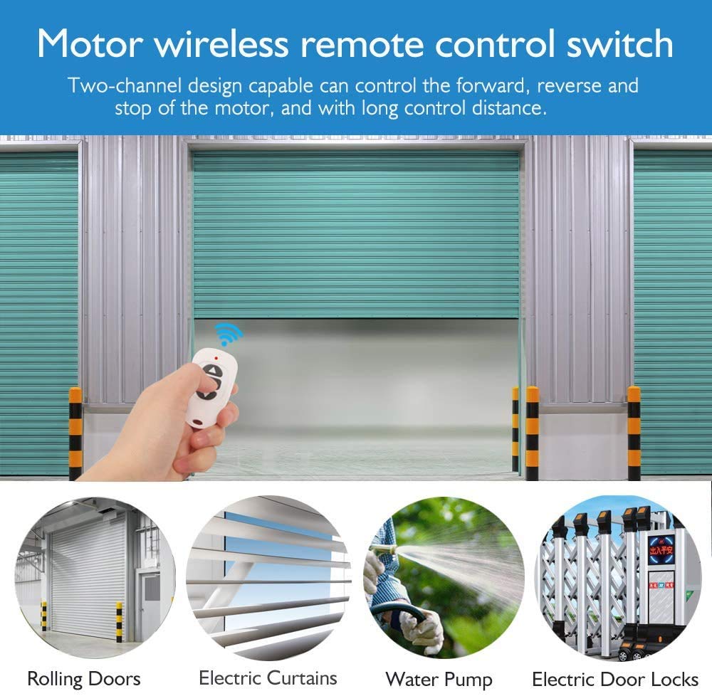 eMylo Smart RF Motor Controller Switch Relay Wireless Remote Control Switch 12V Motor Switch 433Mhz for Rolling Door, Electric Curtains/Locks, Water Pump, DC 5V-24V with 2 Transmitters (1 Pack)