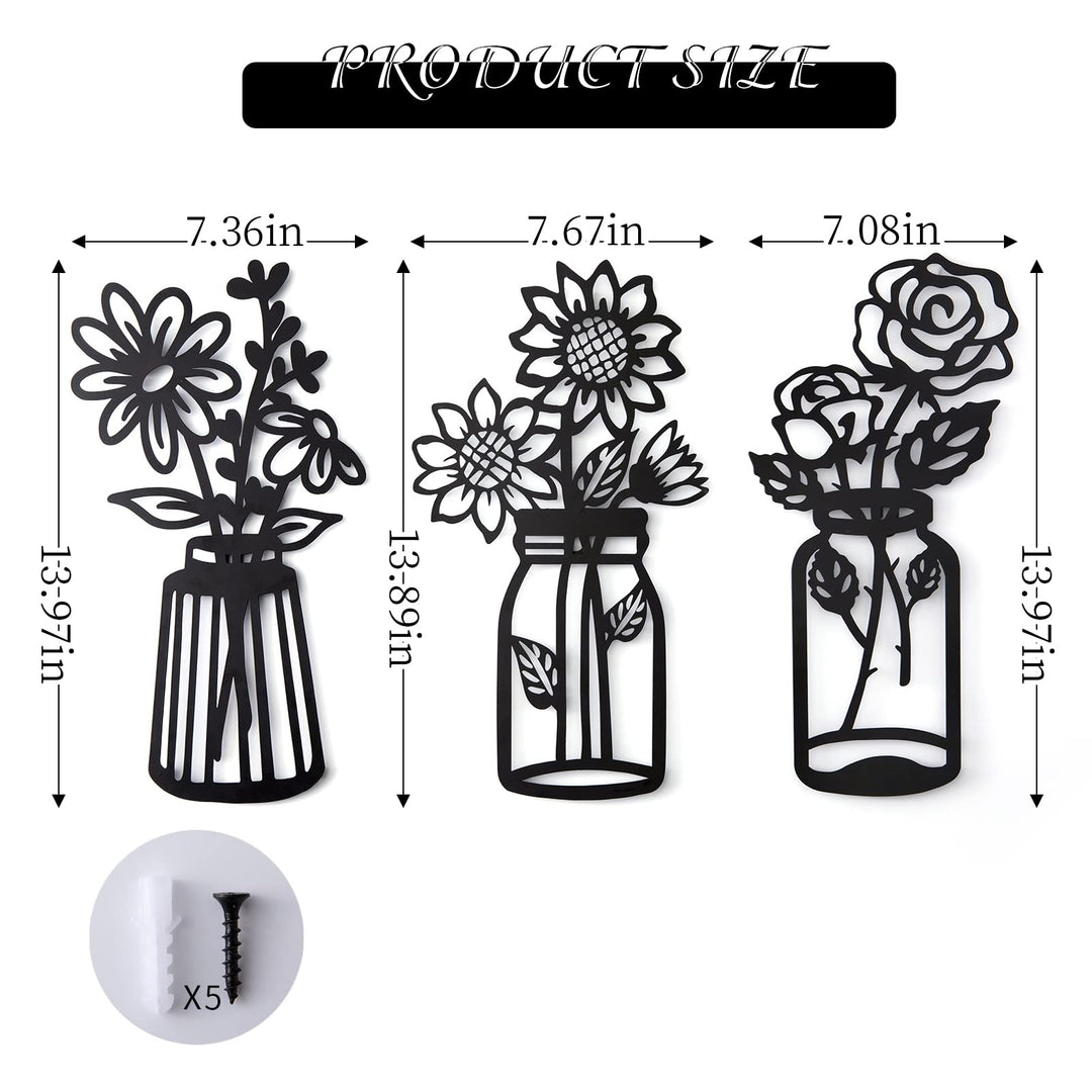 Set of 3 Metal Flowers Wall Decor Metal Flower Minimali