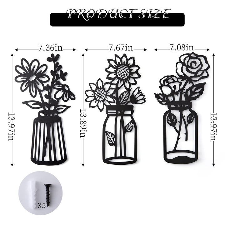 Set of 3 Metal Flowers Wall Decor Metal Flower Minimali