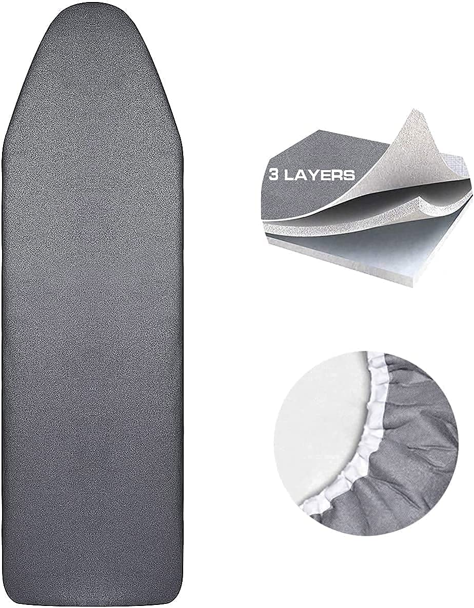 Ironing Board Cover,Extra Thick Heavy Duty Ironing Board Cover and Pad,Iron Board Cover,Ironing Board Covers,Iron Cover Replacement Ironing Board Cover Durable Foam 3 Layers,Easy-Fit,100% Cotton,Gray