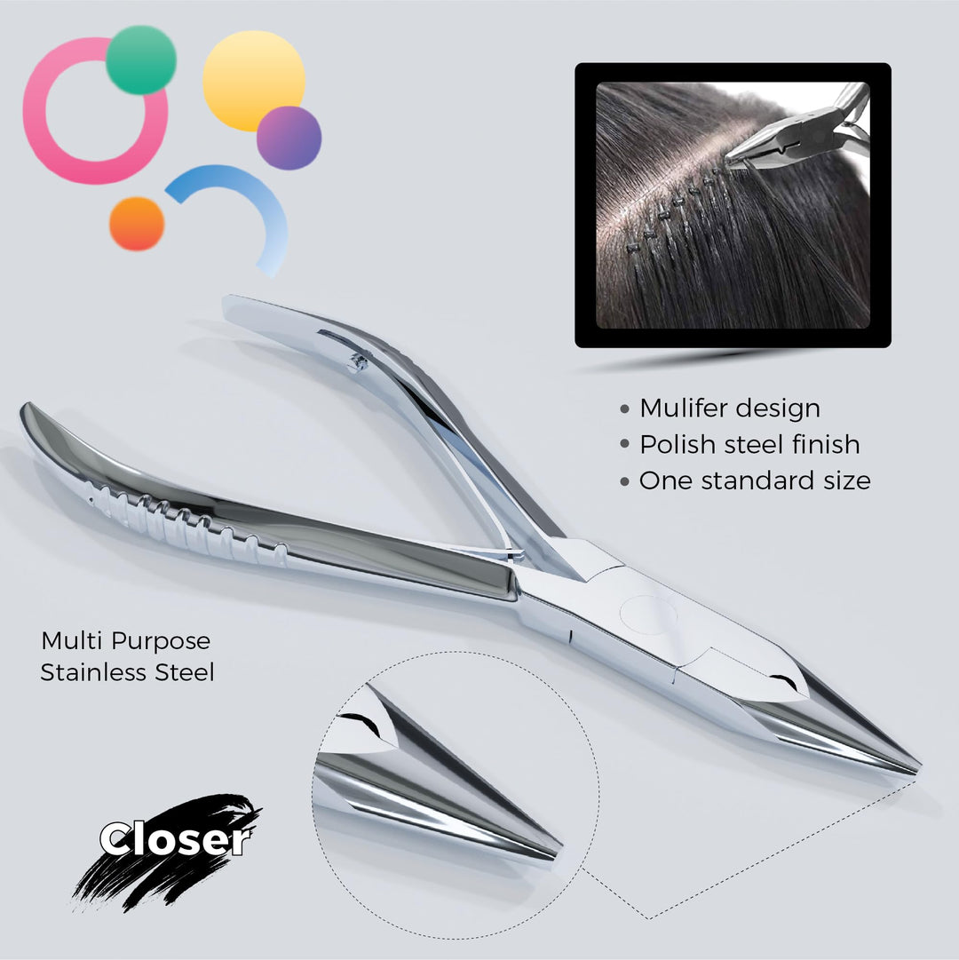 Hairpal 3 Piece Micro Ring Hair Extension and Beading Plier Tool Kit Set, Polished Steel