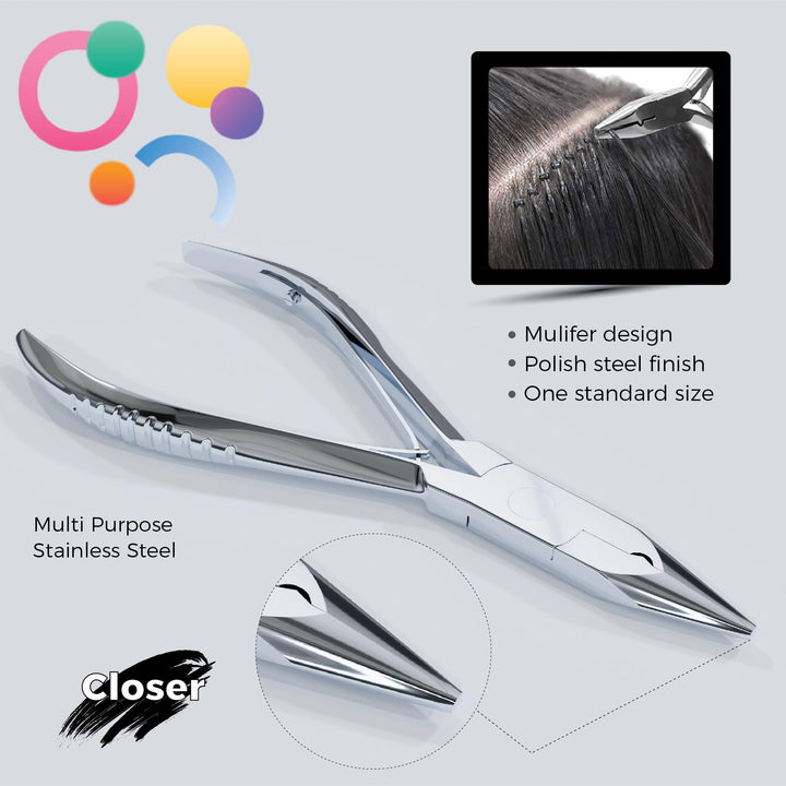 Hairpal 3 Piece Micro Ring Hair Extension and Beading Plier Tool Kit Set, Polished Steel