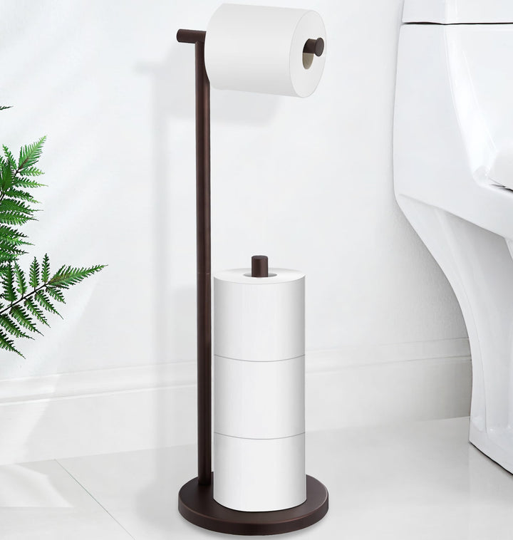 Free Standing Toilet Paper Holder Stand, Oil Rubbed Bronze Toilet Paper Holder with Storage for Jumbo Mega,